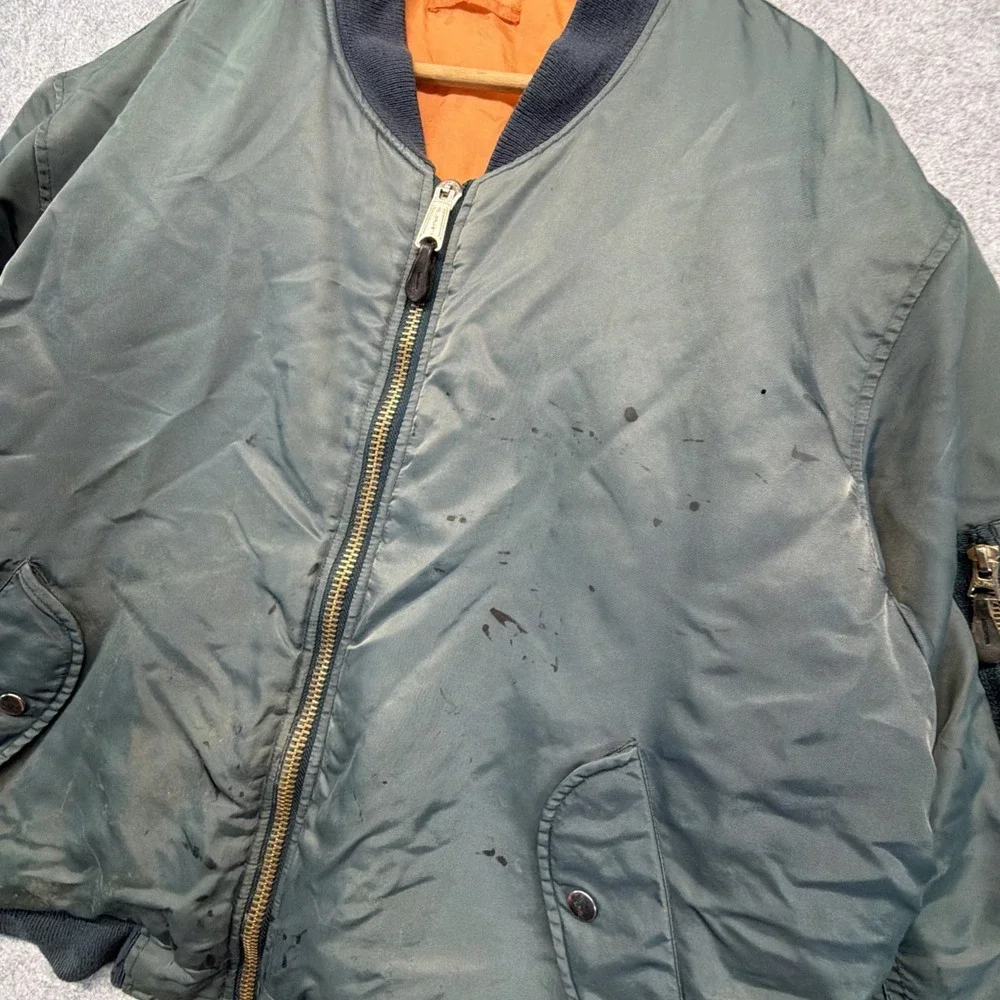 Alpha Industries MA-1 Bomber Jacket Green Mens Size XL Vintage Splatter
